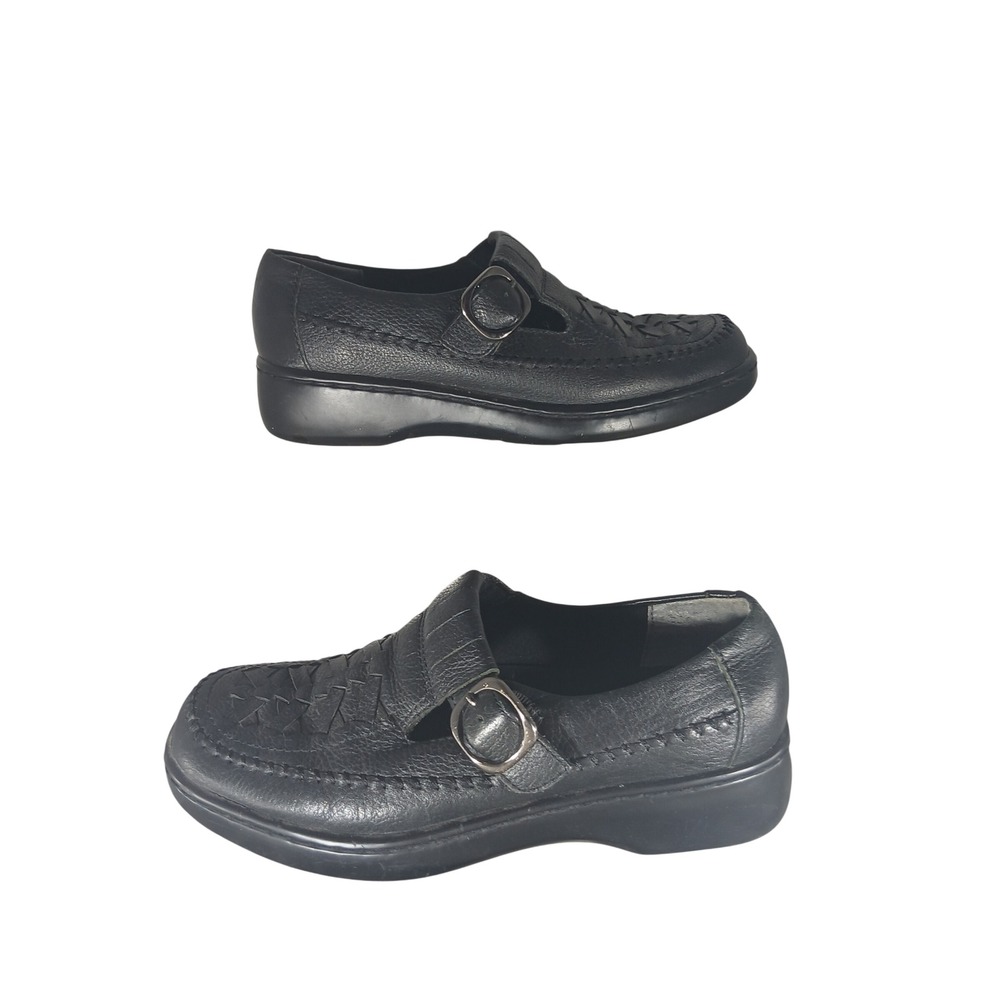 St Johns Bay Mens Black Leather Woven Monk Strap Loafers Size 6.5M 19963-8